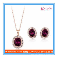 Dubai new design ruby diamond pendant necklace and earring set jewelry